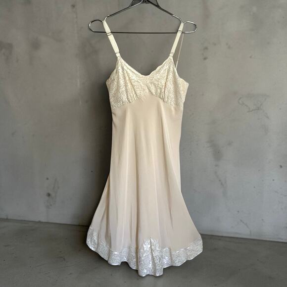 Vintage Dresses & Skirts - Vintage 1950s Silk Slip Dress Double Layer, Lace Hem